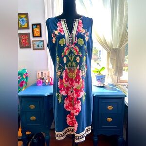 New York & Company Womens Dress Size L Blue w Pin Sleeveless